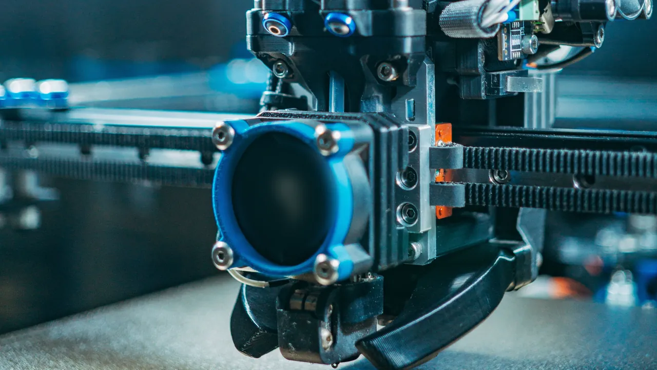 The print head of an FDM 3D printer at work